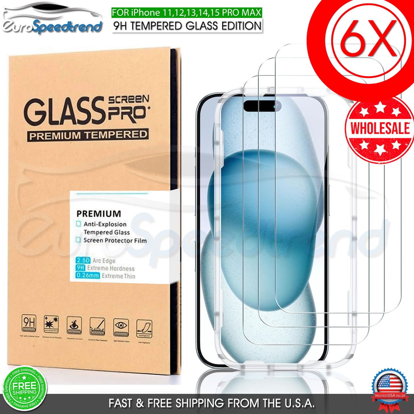 Wholesale Tempered Glass Screen Protector 9H For iPhone 15 14 13 12 11 Pro Max