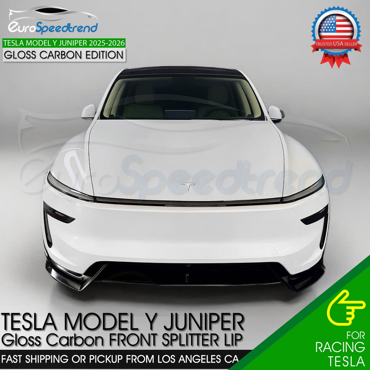 For Tesla Model Y Juniper Gloss Carbon Style Front Bumper Lip Spoiler Splitter