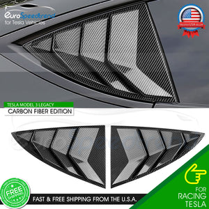 For 2017-2021 Tesla Model 3 Carbon Fiber Rear Side Window Louver Shutter Covers