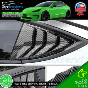For 2017-2021 Tesla Model 3 Carbon Fiber Rear Side Window Louver Shutter Covers