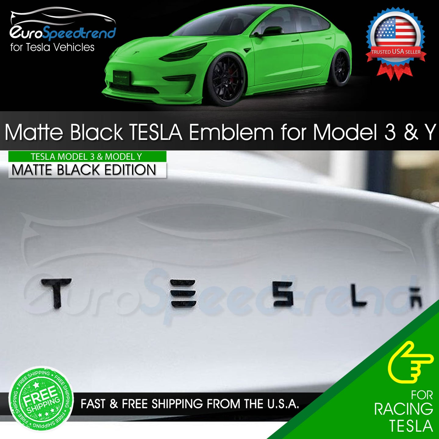 For TESLA Letter Emblem Matte Black Rear Trunk Lid Badge Model 3 X Y Highland