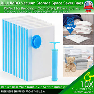 Jumbo Vacuum Storage Bags XL Comforters Bedding Clothes Space Saver w/ Hand Pump