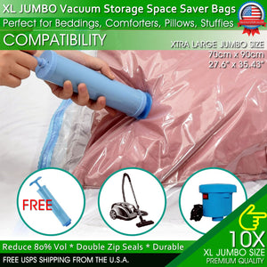 Jumbo Vacuum Storage Bags XL Comforters Bedding Clothes Space Saver w/ Hand Pump