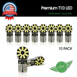 T10 White LED Interior Map Dome License 168 194 W5W 18SMD Light Bulbs Canbus 10X