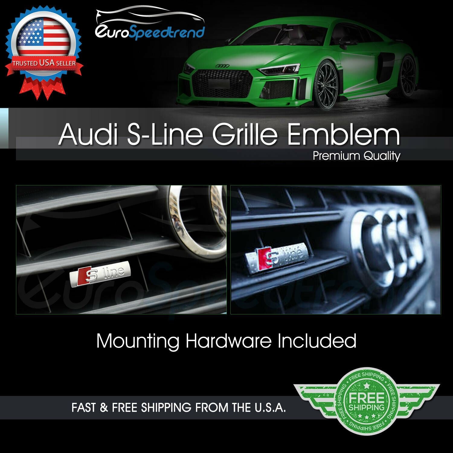 S LINE Grill Emblem for Audi A3 A4 A5 A7 Q3 Q5 Q7 Front Hood Grille