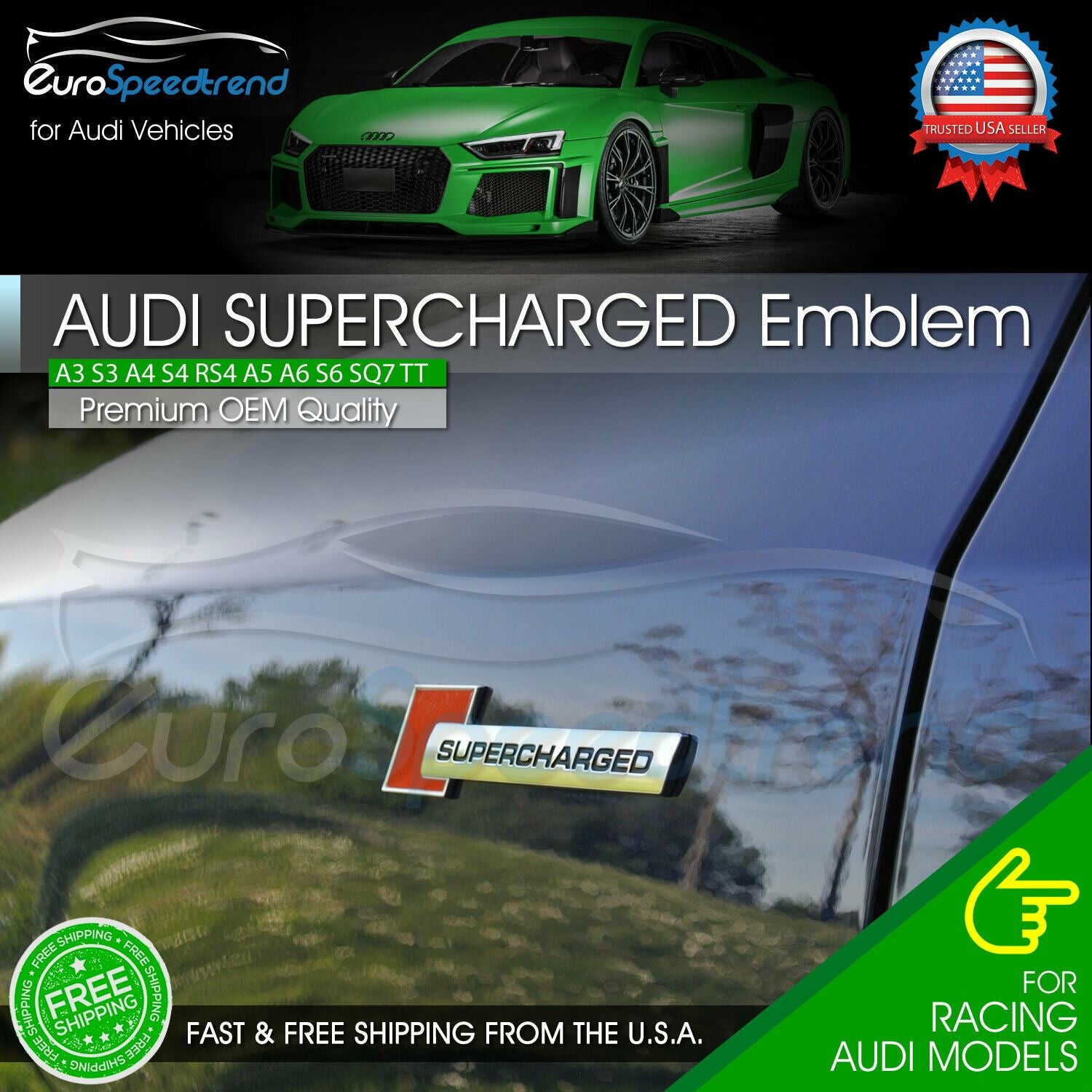 2x for Audi SuperCharged Badge Emblem 3D Side Fender A3 A4 A5 A6 A7 A8