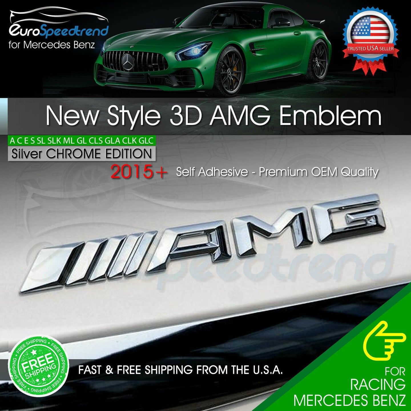 Chrome AMG Trunk Emblem Rear OEM 3D Badge 2015+ Mercedes Benz A C E S CL SL CL G