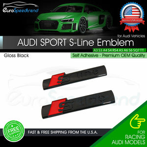 2x for Audi S-Line Gloss Black Badge Emblem 3D A3 A4 A5 A6 A7 Q5 TT Side Fender