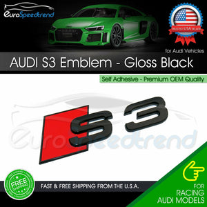 Audi S3 Gloss Black Emblem 3D Badge Rear Trunk Lid for S Line Logo Nameplate