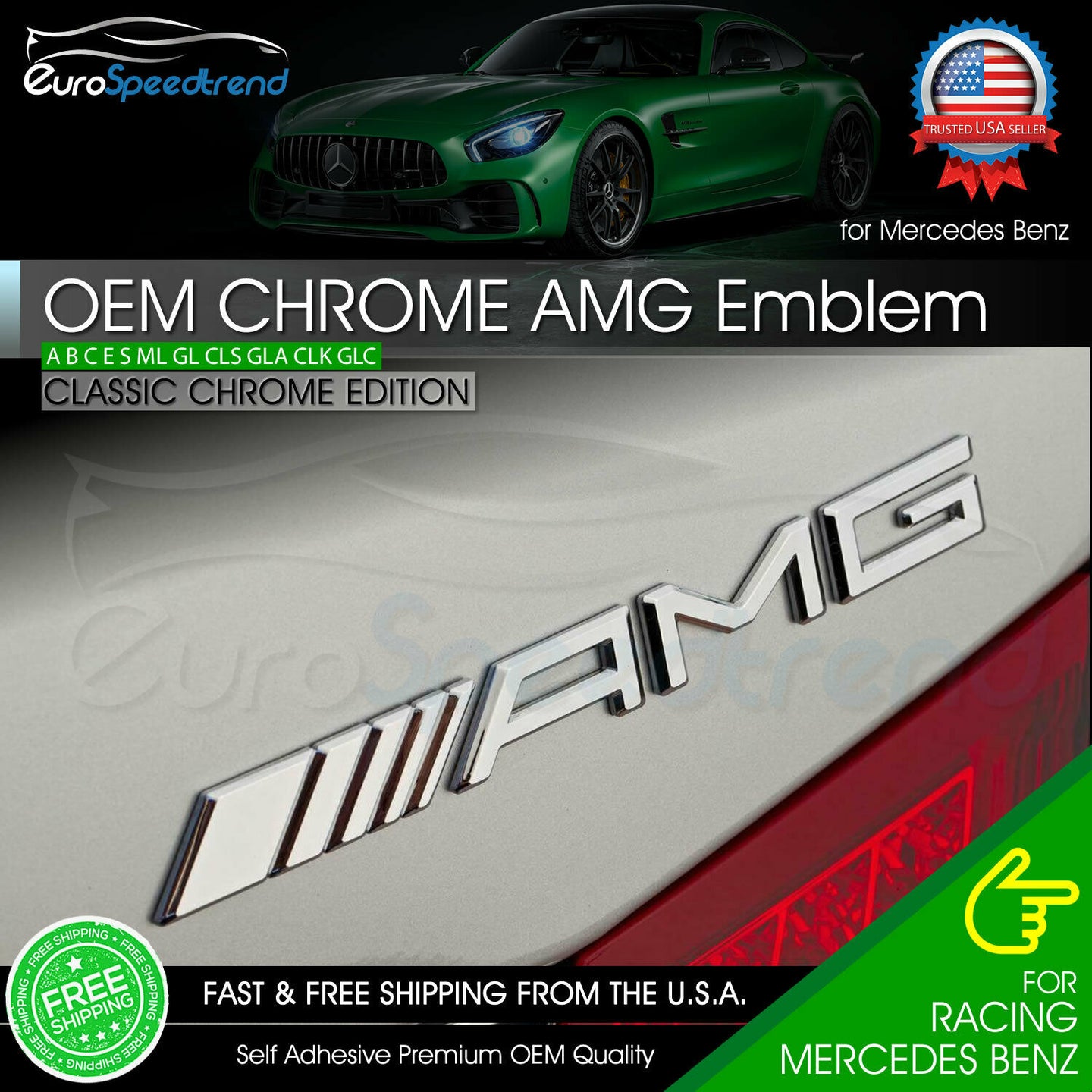AMG Emblem Chrome Rear Trunk 3D Badge A C E S CL SL G OEM Pre-2013 Mercedes Benz