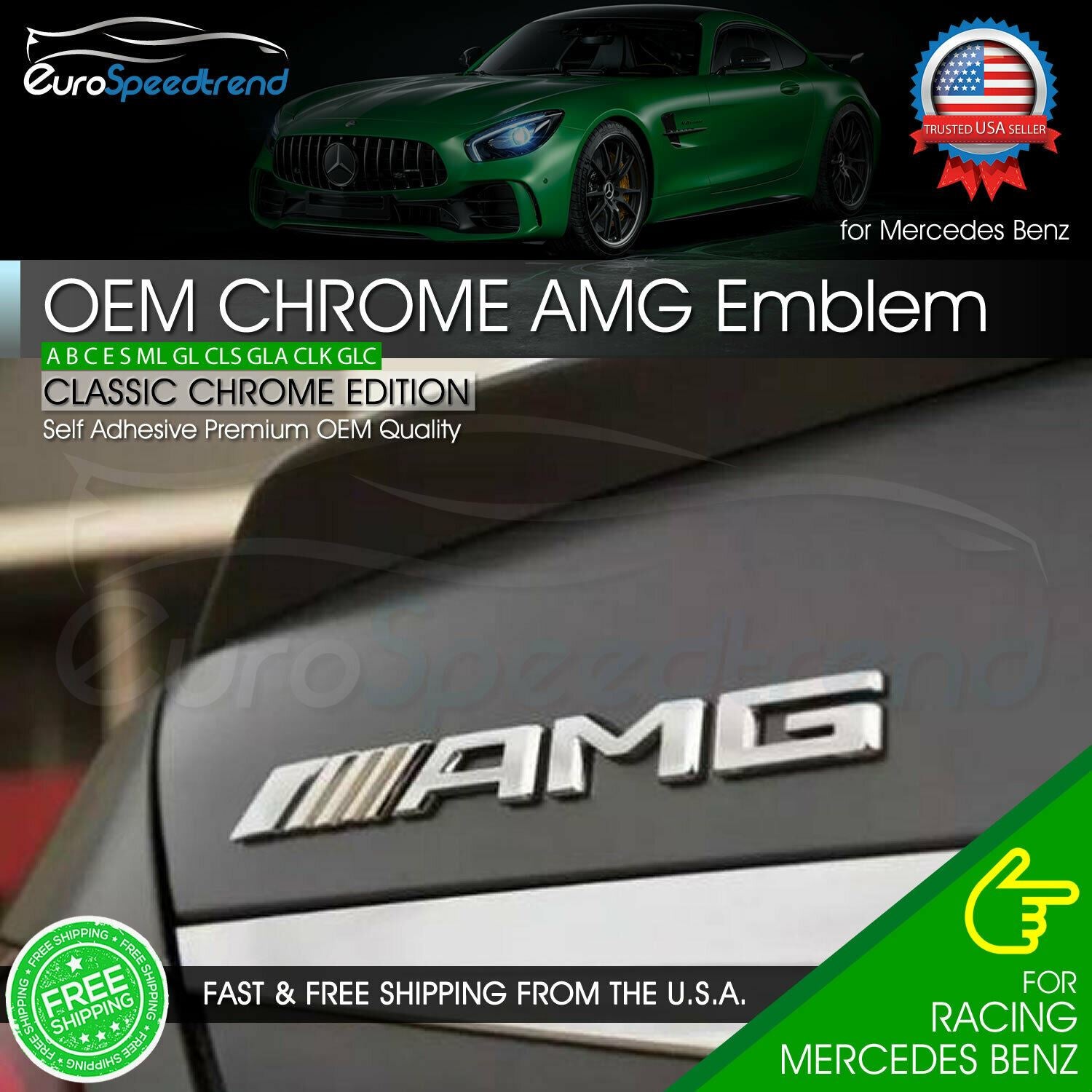 AMG Emblem Chrome Rear Trunk 3D Badge A C E S CL SL G OEM Pre-2013 Mer