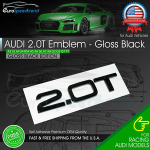 2.0T Emblem Gloss Black 3D Badge Trunk for Audi Nameplate OEM Compact S Line