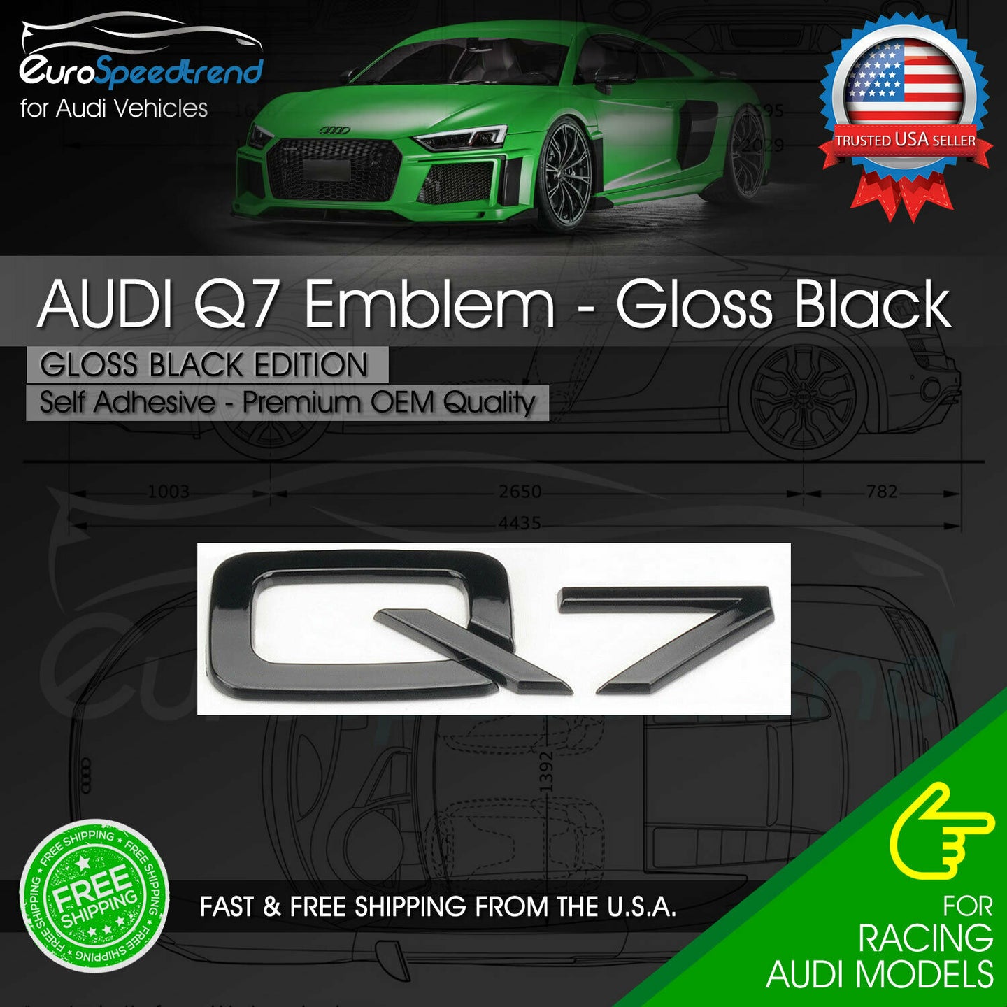 Audi Q7 Gloss Black Emblem 3D Trunk Logo Badge Rear Tailgate Lid Nameplate SQ7