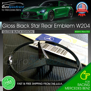 Gloss Black Star Trunk Emblem for Rear Lid Logo Badge W204 C Class Mercedes AMG