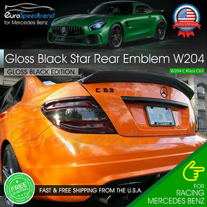 Gloss Black Star Trunk Emblem for Rear Lid Logo Badge W204 C Class Mercedes AMG