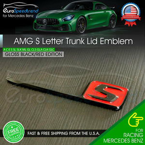 AMG S Letter Trunk Emblem Gloss Black Red 3D OEM Badge 2019 C63S E63 C43 Benz
