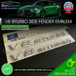 V8 BiTurbo Emblem Side Fender 3D Chrome Badge Mercedes Benz AMG CL63 E63 OEM NEW
