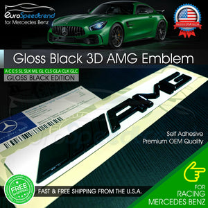 AMG Emblem Trunk OEM Gloss Black 3D Rear Badge Mercedes Benz C E S SL SLK Logo