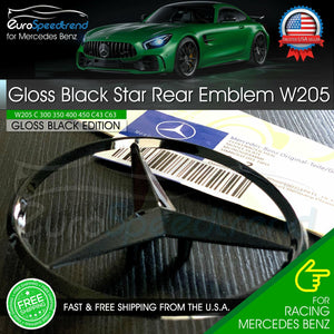 Mercedes W205 Gloss Black Star C Class Trunk Emblem for Rear Lid Logo Badge AMG