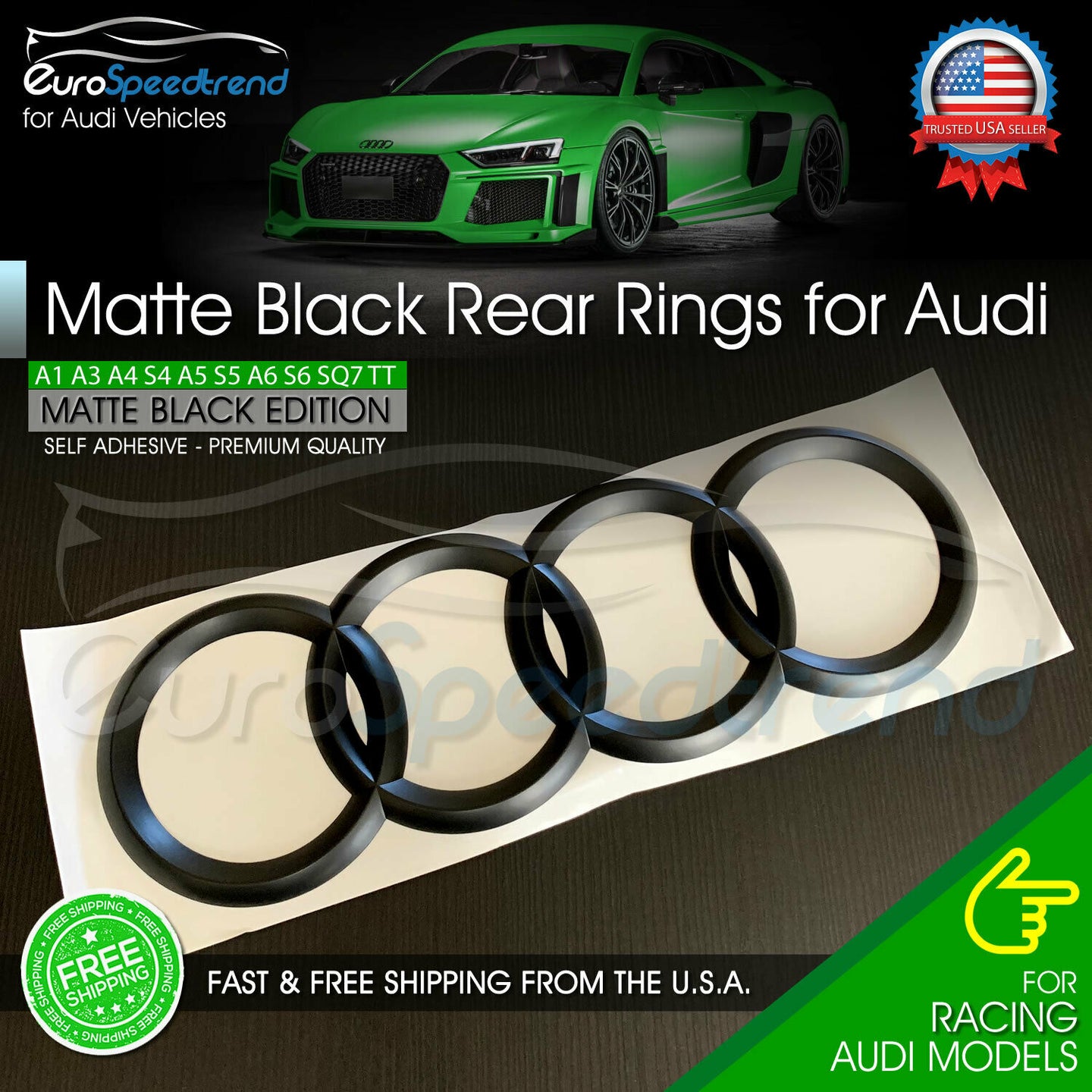 AUDI Rings Matte Black Trunk Lid Badge Logo Emblem Rear for A1 A3 A4 S4 A5 S6 A6