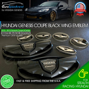 Hyundai Genesis Coupe Matte Black WING Emblem 3D Grille Sport Trunk 7 PCS Set