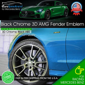 Mercedes Benz AMG Side Emblem Black Chrome Fender Badge 3D GLE C E S CL SL CLS