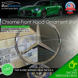 Mercedes Benz Chrome Front Hood Ornament Star OEM Mounted Emblem C E S AMG