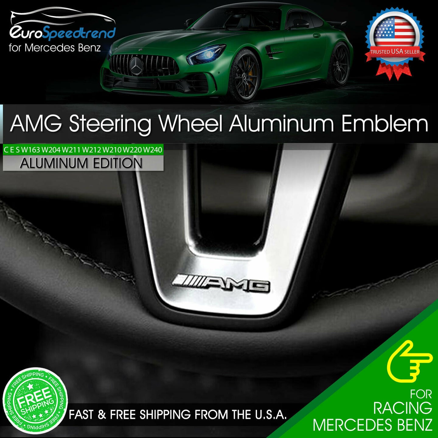 AMG Steering Wheel Emblem Aluminum Interior Badge Mercedes Benz Logo A B C E S