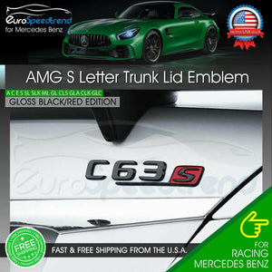 AMG C 63 S Letter Trunk Rear Emblem Gloss Black & Red C63S Benz W205 2017+ OEM