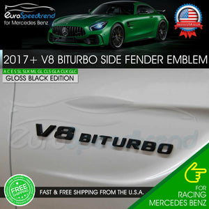 V8 BiTurbo Emblem Side Fender 3D Badge Mercedes Benz AMG 17+ Gloss Black C63 E63