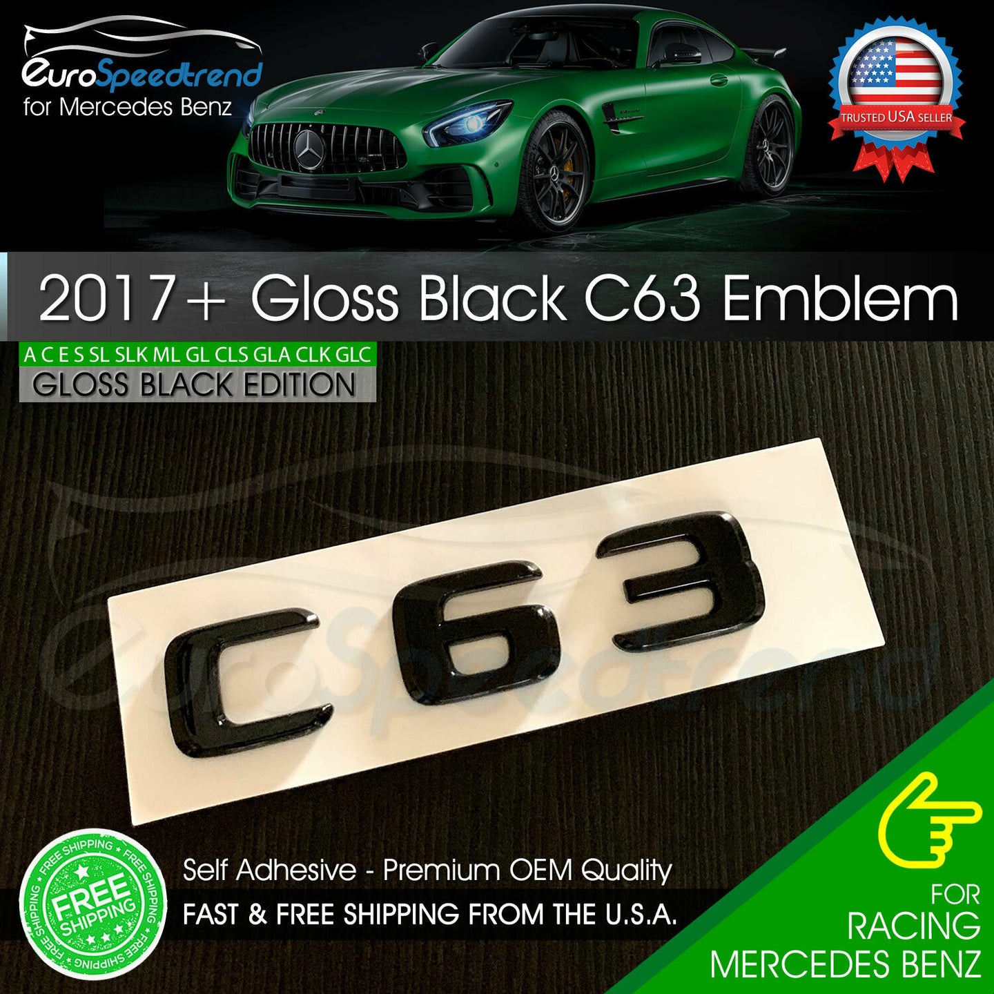 AMG C63 Letter Emblem Gloss Black Trunk Rear Mercedes Benz W205 2017+ OEM W204