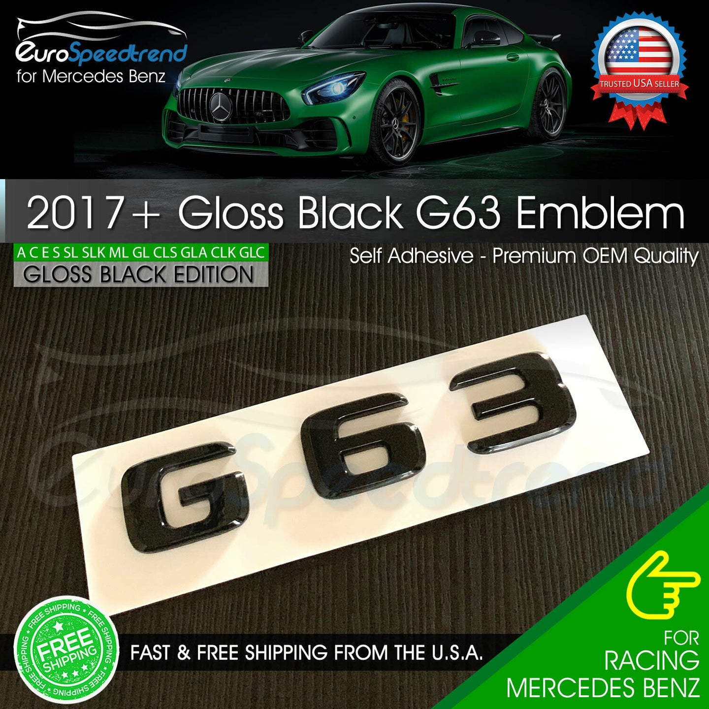 AMG G63 Letter Emblem Gloss Black Rear Trunk Mercedes Benz G550 OEM W463 W464