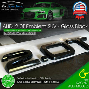 Audi 2.0T Emblem Gloss Black 3D Badge Trunk Nameplate OEM Audi SUV Q5 Q7 S Line