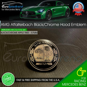 AMG Front Hood Emblem Affalterbach Black Chrome Apple Badge Mercedes Benz 57mm