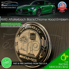 Load image into Gallery viewer, AMG Front Hood Emblem Affalterbach Black Chrome Apple Badge Mercedes Benz 57mm

