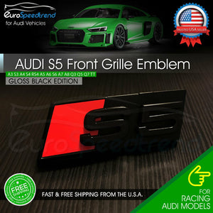 Audi S5 Front Grill Emblem Gloss Black for A5 S5 Hood Grille Badge Nameplate
