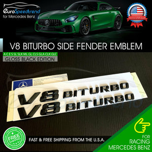 V8 BiTurbo Emblem Side Fender 3D Badge Gloss Black Mercedes Benz AMG E63 OEM 14+