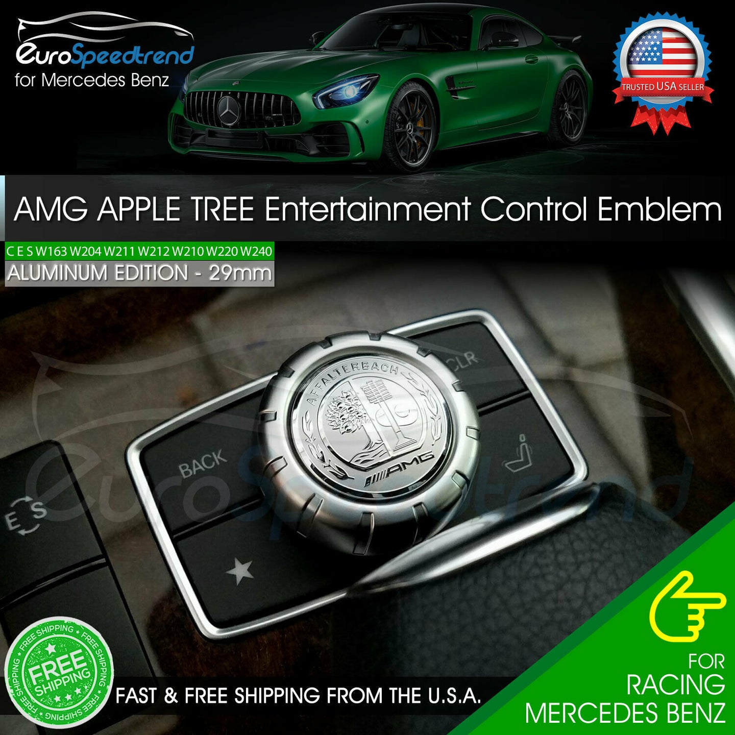 29mm Affalterbach Aluminum AMG Tree Interior Emblem Multimedia Button Badge Benz