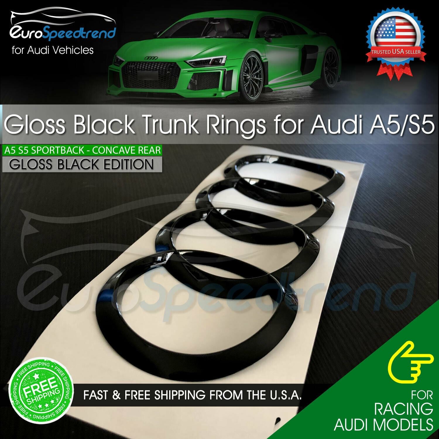 Audi Curve Rings Gloss Black A5 S5 RS5 Rear Sportback Trunk Emblem Con