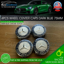 Load image into Gallery viewer, 4x Mercedes Benz Wheel Center Caps Dark Blue Emblem 75MM AMG Wreath Hubcaps Set
