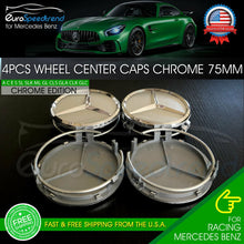 Load image into Gallery viewer, 75mm Silver Chrome Wheel Center Hub Caps Emblem 4PC Set Mercedes Benz AMG Wreath

