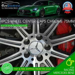 75mm Silver Chrome Wheel Center Hub Caps Emblem 4PC Set Mercedes Benz AMG Wreath