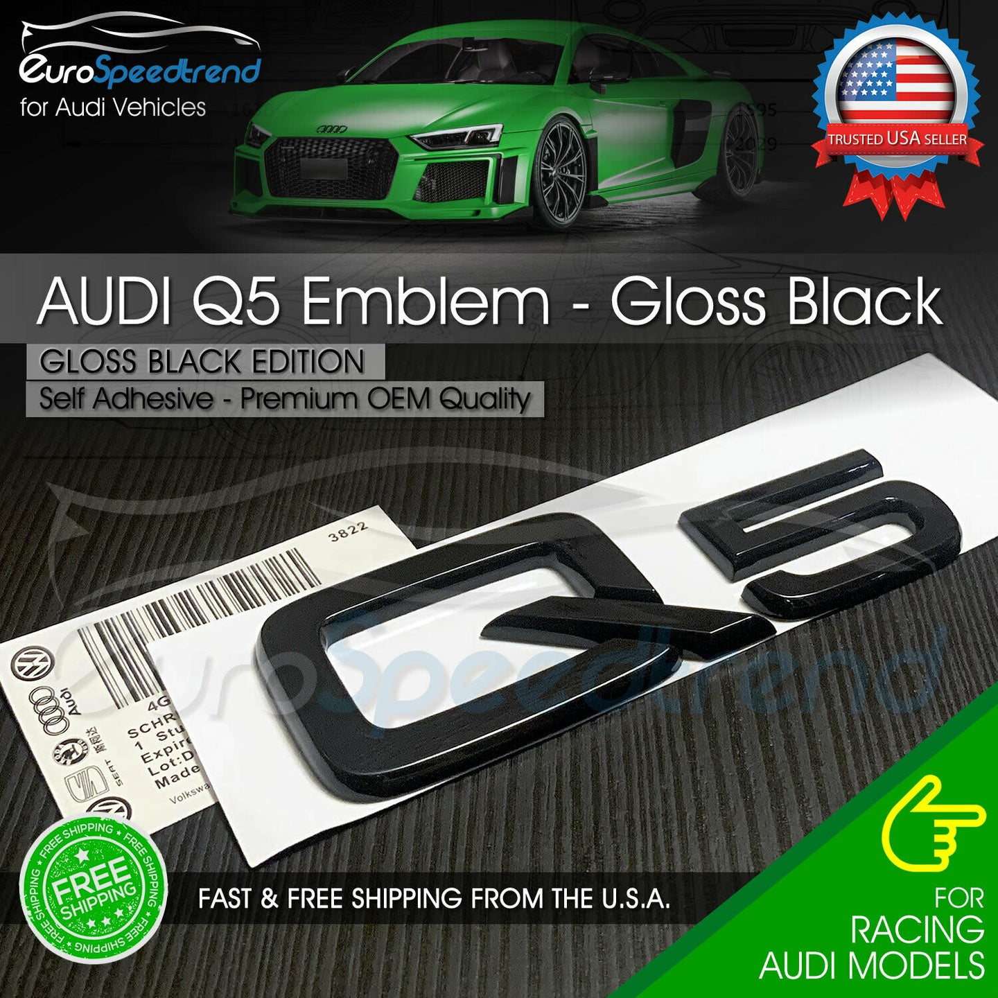 Audi Q5 Gloss Black Emblem 3D Rear Trunk Lid Badge OEM S Line Logo Nameplate SQ5