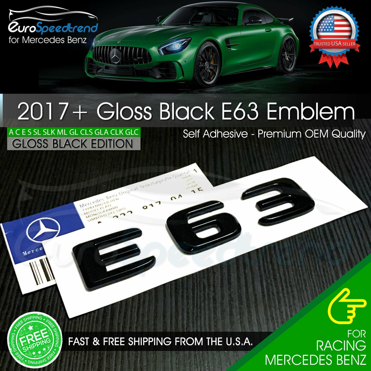 AMG E 63 Letter Emblem Gloss Black Trunk Rear Badge for Mercedes Benz 2017+ OEM