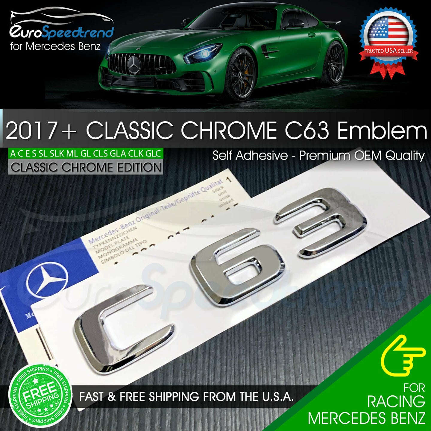 AMG C 63 Letter Chrome Emblem Trunk Rear Badge fit Mercedes Benz Logo 2017+ OEM