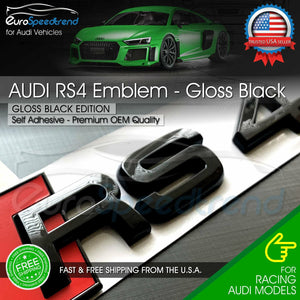 Audi RS4 Gloss Black Emblem 3D Badge Rear Trunk Tailgate fit Audi RS4 S4 A4 Logo