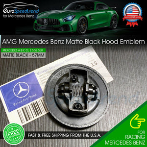 AMG Front Hood Emblem Matte Black Flat Laurel Wreath Badge Mercedes Benz 57mm C