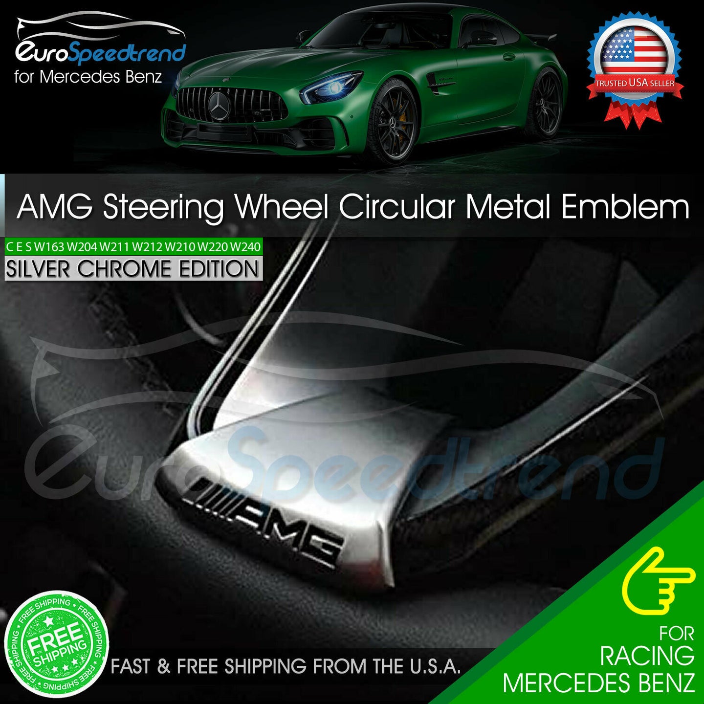 AMG Steering Wheel Emblem for Mercedes Benz Circular Base Steering Badge 2016 18