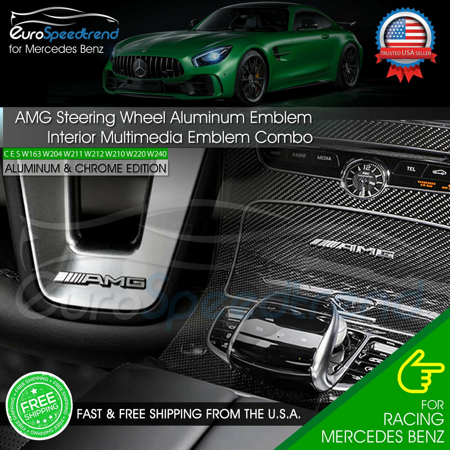 AMG Interior Emblem Multimedia Steering Wheel Combo Badge Mercedes Benz Chrome
