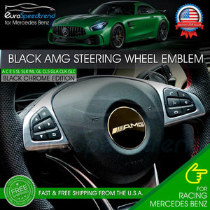 AMG Black Classic Steering Wheel Emblem Black Chrome 52mm 3D Interior Badge
